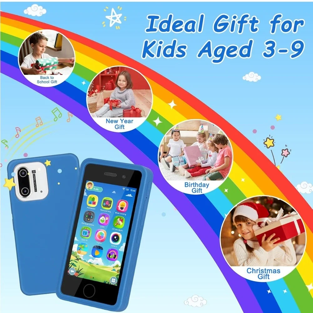 Kids Smart Phone Learning Toy Blue 3.97” Touchscreen Dual Camera Games NEW